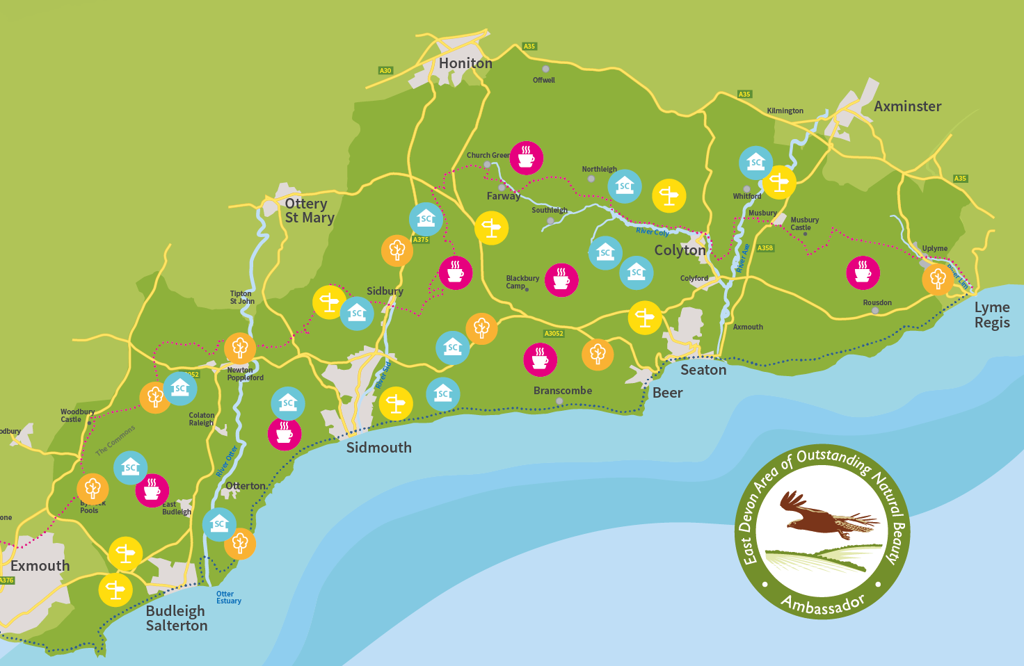 Map Of East Devon East Devon Area Of Outstanding Natural Beauty - A Landscape 250 Million  Years In The Making